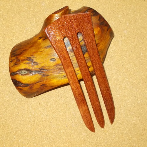 Bubinga 3 prong hair fork by Jeter and sold in the UK by Longhaired Jewels